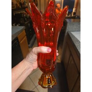 VIKING Amberina Persimmon Red Pedestal Vintage MCM Swung 11" Vase